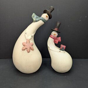 Christmas Gourd Ceramic Snowman Figure Set Cream Colored 1~10" and 1~ 7  1/2"